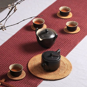 Ensemble de sous-verres en rotin naturel direct d'usine de haute qualité sous-verre en rotin de style vintage avec support café restaurant - Product Image 3