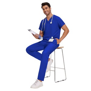 Alta calidad verde musgo azul marino azul real negro blanco estiramiento hombres Unisex Pantalones rectos uniformes Hospital enfermera Scrubs Set - Product Image 3