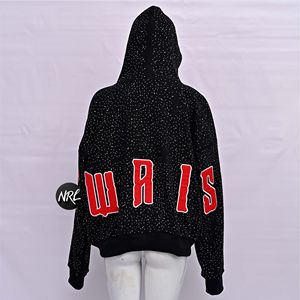 Sweat-shirt à capuche unisexe noir avec fermeture éclair et imprimé à pois scintillants, coupe classique, fermeture éclair personnalisée, sweat-shirt décontracté en polyester tricoté pour l'automne - Product Image 4