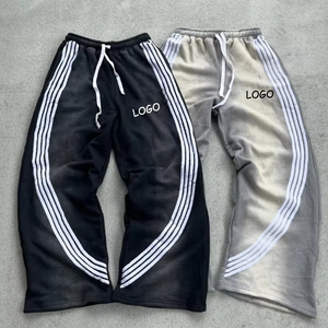 High Quality Winter Vintage <b>Spray</b> Sweat Pants Men Side Striped Wide Leg Stacked Graphic Embroidered Webbing Curved Long 100% - Product Image 1