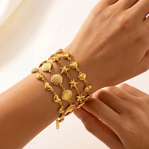 Bracelet plaqué or 18 carats avec étoile de mer creuse en acier inoxydable 304, style océan, cœur, bijoux en acier, design à cinq étoiles - Product Image 6