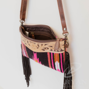 Western Handcrafted Aztec Real Leather Crossbody <b>Fringe</b> Purses Stylish Saddle Blanket Genuine Cowhide Leather Bohemian Handbags - Product Image 6