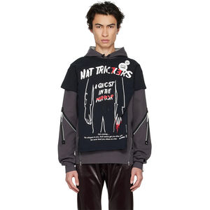 Sweat à capuche en jersey de coton d'hiver personnalisé OEM avec design en strass, fermeture éclair écologique, détails en métal brillant dans le noir - Product Image 5