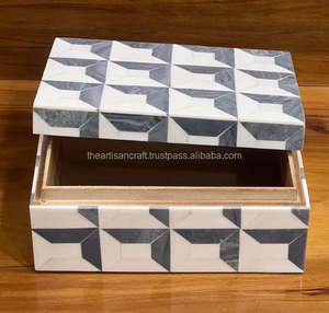 Handmade White and Grey Rectangular Jewelry <b>Box</b> Unique Bone Inlay <b>Keepsake</b> for Home Table Decor - Product Image 1