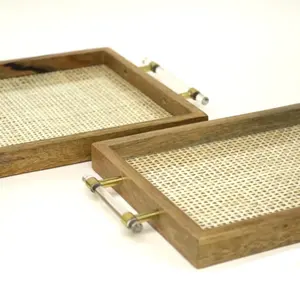 Bandeja para servir café de madera de estilo clásico de alta calidad, forma Rectangular sostenible para decoración del hogar, suministros al por mayor - Product Image 2