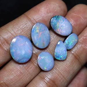 Australian Opal Doublet Cabochon 6-Piece Multi <b>Fire</b> Opal Smooth Cut Natural Silver Loose Gemstones Handmade High Quality - Product Image 3