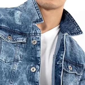 Chaqueta Vaquera de Mezclilla 100% Algodón con Logotipo Personalizado de Moda para Hombre, Chaqueta Vaquera Informal de Color Sólido para Hombre, Chaqueta Vaquera de Primavera con Bolsillos y Resistente al Viento - Product Image 4