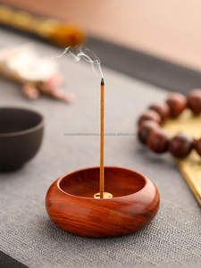 Quemador de incienso de madera de acacia Recogedor de cenizas de madera Soporte de incienso hecho a mano Incensario de madera natural Quemador de incienso rústico - Product Image 4