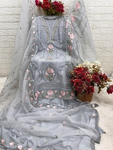 Pura Organza Bordado y Seda Pura con Dupatta Vestido Material Traje para Mujer - Product Image 6