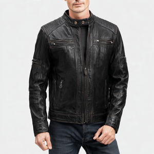 Chaqueta de Cuero Vacuno para Motociclistas, Chaqueta de Cuero Genuino con Cuello Alto para Hombre, Chaqueta de Motociclismo de Cuero Genuino para Hombre - Product Image 6