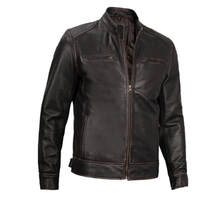 Chaqueta de motorista de cuero genuino personalizada de alta calidad, chaqueta de invierno transpirable con cuello levantado de estilo clásico a la moda informal para motocicletas - Product Image 2