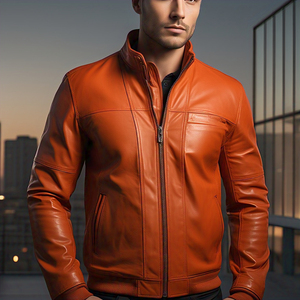 Chaqueta de cuero de diseño personalizado para hombre chaqueta de cuero de moda para hombre abrigo de cuero con bolsillo en el pecho y cuello levantado de invierno - Product Image 5