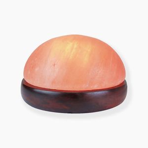 Lampe à bol de sel rose de l'Himalaya sculptée à demi-dôme | Décor de lueur chaude fabriqué à la main avec base en bois naturel - Product Image 6