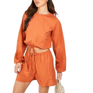 Conjuntos de Shorts Ecológicos Personalizados para Mujer, Tela de Spandex/Poliéster, Ropa Casual de Verano, Conjunto de 2 Piezas, Shorts Sólidos, Estilo Urbano - Product Image 2