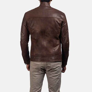 Chaqueta de moto de cuero genuino para hombre de invierno con logotipo personalizado frontal de lona de cuero OEM elegante marrón de alta calidad - Product Image 5