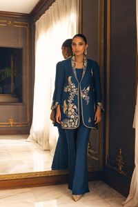SIMPLE DESIGNER JACKET WITH STYLISH PANT WITH EMBELLISH OF BEAUTIFUL CRYSTAL BEADS,PEARLS,GLASS STONE WORK FOR PARTY-WEAR@2022 - Product Image 2