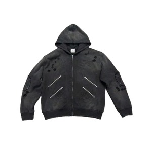 Men's Hooded Cotton Fleece Sweatshirt Regular Fit Distressed Washed Design With Pockets And <b>Dripping</b> Print Autumn Casual Style - Product Image 2