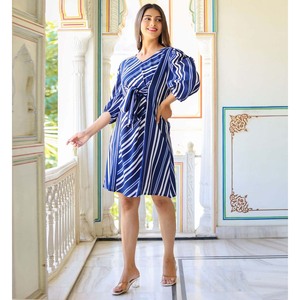 Vestido informal acampanado de rayón azul con estampado de rayas, modesto, a la moda, hasta el suelo, diseño personalizado, Club, día, ocasiones festivas, 2017 - Product Image 1