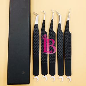 Pinces à épiler pour extensions de cils de qualité supérieure, pinces noires à 90 degrés et 45 degrés, pinces en vison, emballage en boîte noire, logo offert, pointe lisse - Product Image 6