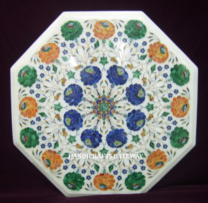 Dessus de table basse en incrustation de marbre blanc fait à la main pour la conception de fleurs Art Dessus de table octogonal en marbre blanc Utilisation de salon à la maison - Product Image 1