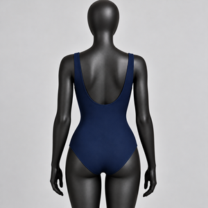 Justaucorps de gymnastique vintage bleu marine pour femme, à bretelles fines, col rond, coupe ajustée, teint en pièce, léger, 100 % nylon - Product Image 3