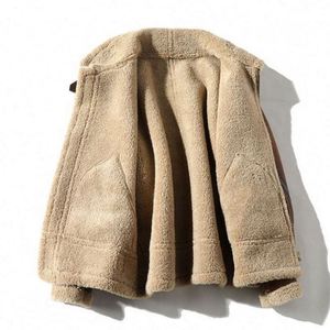 <b>Men's</b> Genuine <b>Sheepskin</b> Leather Bomber <b>Jacket</b> with Stand Collar and Front Logo Thick Motorcycle <b>Jacket</b> with <b>Sheepskin</b> Lining - Product Image 3