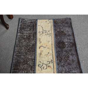 <b>Vintage</b> Turkish Wool Area <b>Rug</b> 2 X 3.5ft Brown & Beige Flat Weave Patchwork Design for Living Room Decorations with Latex Backing - Product Image 4