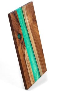 Tabla de cortar de madera de acacia y resina transparente de lujo Tabla de cortar de resina epoxi y madera de olivo inspirada en el océano a bajo precio - Product Image 3