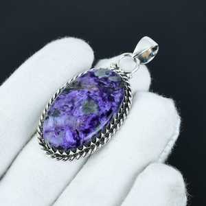 Designer Charoite Gemstone <b>Pendant</b> <b>Solid</b> 925 Sterling Silver Bohemian Jewelry Unique Style Engagement Gift - Product Image 2