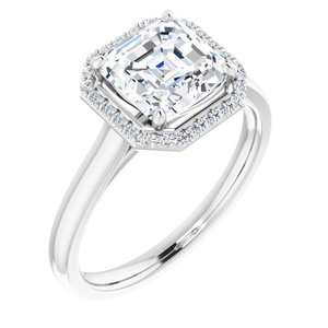 Bague de fiançailles classique Halo en or blanc 14 carats avec diamant de laboratoire taille Asscher, pierre de monture, bague de proposition de mariage pour petite amie - Product Image 1