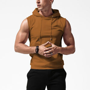 Remise directe d'usine vente en gros de sweats à capuche pour hommes sports fitness gym personnalisés débardeur à capuche pour hommes uni - Product Image 5