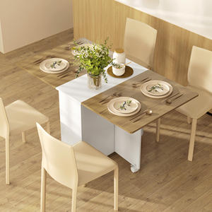 For HOMCOM 140x76x74 cm Extendable Rectangular <b>Dining</b> <b>Table</b> White and Wood Color with 2 Drawers and Wooden Cabinet - Product Image 2