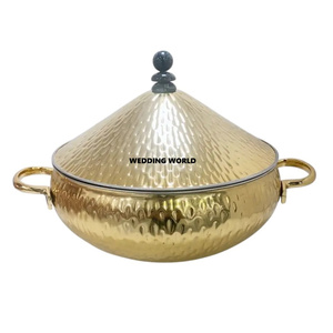 Casseroles en métal de forme ronde en acier inoxydable Design de fleurs Ustensiles de cuisine élégants faits à la main de haute qualité Chauffe-plats en métal en gros - Product Image 4