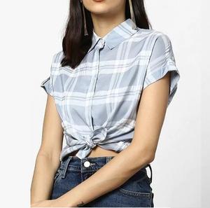 Top qualité femmes haut court t-shirt flanelle conception demi manches coupe ample décontracté vêtements de rue mode haut court t-shirt - Product Image 4