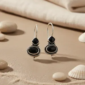 "925 Silver Onyx Fashion Drop <b>Earrings</b> <b>for</b> <b>Women's</b> Daily Wear" - Product Image 3