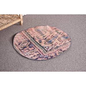 Alfombra de lana Vintage de 2x2 pies en rosa y azul tejido de retazos rectangular grande para sala de estar, pasillo o coche con respaldo de látex - Product Image 3