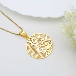 New Arrival Gold Pendant Necklace Boho Brass Jewelry Women 18k Gold Plated Geometric Round Cutout Pendant For Wholesale/OEM/ODM - Product Image 6