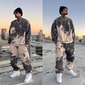 Acid Washed Tie Dye Hooded Sweat Suits Oversized Printed Sweatshirts <b>Baggy</b> Sweatpants <b>Jogger</b> Set Four-Way Stretch Windproof <b>Men</b> - Product Image 6