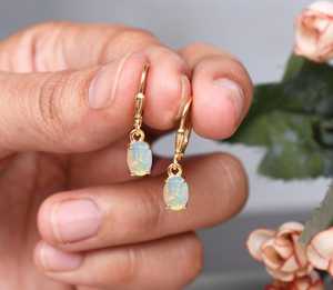 925 Sterling Silver 14K Gold Plated Opal <b>Leverback</b> <b>Earrings</b> Minimalist Birthstone Jewelry Dainty Opal Drop <b>Earrings</b> Women - Product Image 4