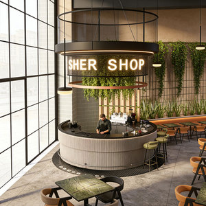 Comptoir de bar à café circulaire personnalisé avec éclairage LED, îlot de réception moderne cannelé pour <span class=keywords><strong>restaurant</strong></span> commercial et café - Product Image 4