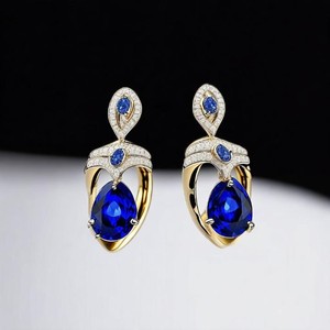 Elegant Women's Solid 925 Sterling <b>Silver</b> <b>Huggie</b> Drop <b>Earrings</b> Wedding Party Fine Jewelry with Blue Gemstone Diamond Pearl - Product Image 6