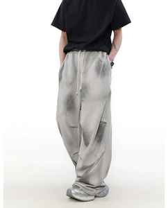 New Design Relaxed Fit Oversized Wide Leg Sweatpants <b>Men</b> Solid Color Blank Heavyweight Baggy <b>for</b> Hem <b>Joggers</b> Pants Elastic Waist - Product Image 2