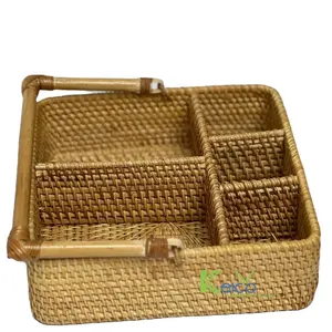 Toptan Handwoven yuvarlak Rattan hasır sepet meyve rattan handbasket handwoven piknik sepeti için meyve çayı piknik sepeti