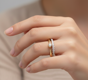 Bague de fiançailles en or rose de luxe à double bande avec diamants pour femmes, bijoux fins, cadeau - Product Image 5