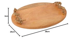 Bandeja Ovalada de Madera de Color Natural, Hecha a Mano, con Asas de Fundición Dorada, Decorativa, Portátil, Ecológica y Duradera - Product Image 2