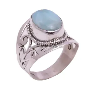 ที่มีคุณภาพสูง Larimar แหวนเงินแท้925แหวนเครื่องประดับจำนวนมากขายส่งผู้ผลิตแหวนเงินปรับ