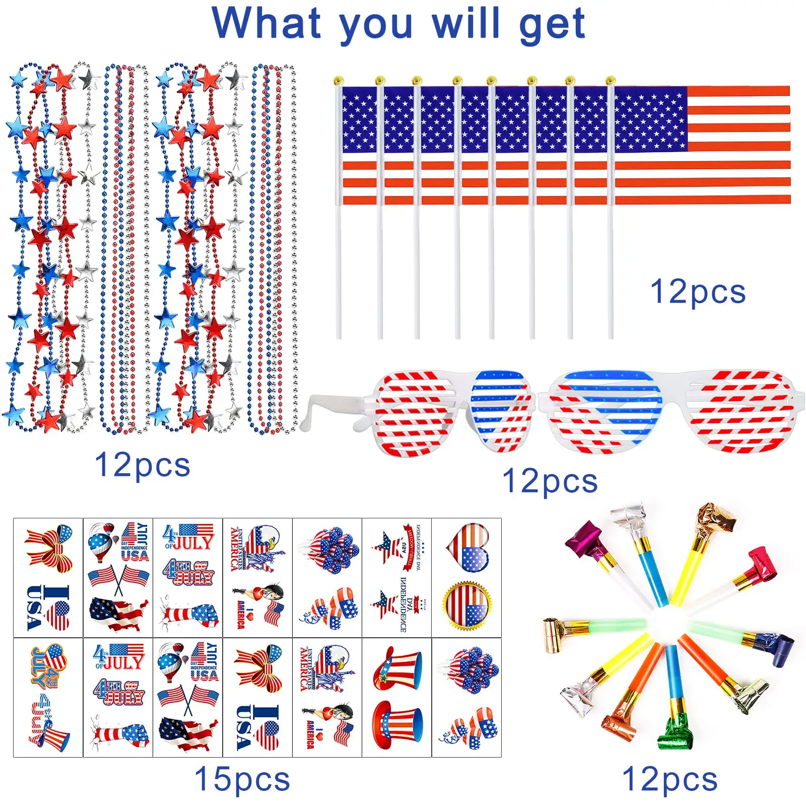 Amerikan bayrağı kolye deklanşör gölgeleme gözlük dövmeler aksesuarları oyuncaklar vatansever dekorasyon parti iyilik malzemeleri