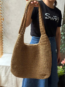 El precio más barato Papel de color natural Rafia Crochet Boho Bolsa de compras Bolsa de playa para mujeres - Product Image 5