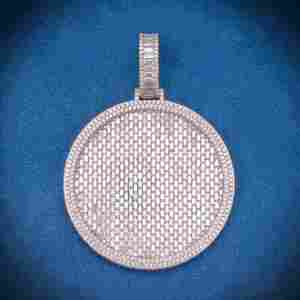 Hip Hop VVS Moissanite redondo y Baguette corte diamante oro blanco círculo joyería colgante Ice Out hombres 925 plata esterlina - Product Image 4