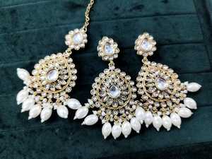 Conjunto de Collar Kundan Vintage, Joyería India, Conjunto de Boda con Cuentas de Moda para Novia, con Aretes con Diseño de Campanas de Perlas, Venta al por Mayor - Product Image 3